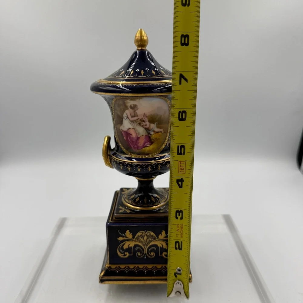 Antique Royal Vienna Cobalt Covered Urn Signed C Heer Austria Hand Painted Amor